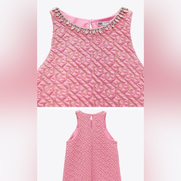 ZARA Woman DRESSES | SHORT DRESS WITH RHINESTONES Pink | 5039/035 Small NWT - Picture 3 of 9